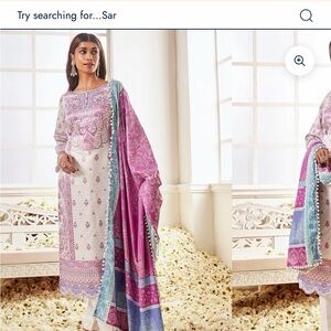 Elegant White & Pink Printed Women Salwar Suit with Contrast Dupatta